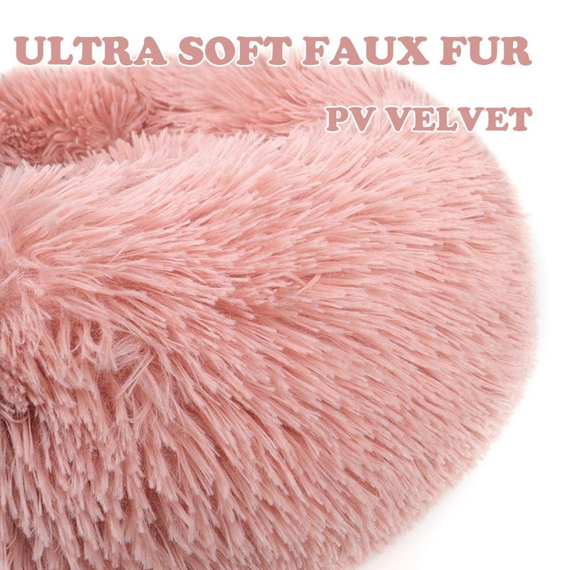 otoez Kitten Puppy Bed Extra Small XS Round Dog Cat Beds Anti Anxiety Plush Pet Calming Donut Bed with Non-Slip Waterproof Bottom, Washable (15.7", Pink) - Image 2